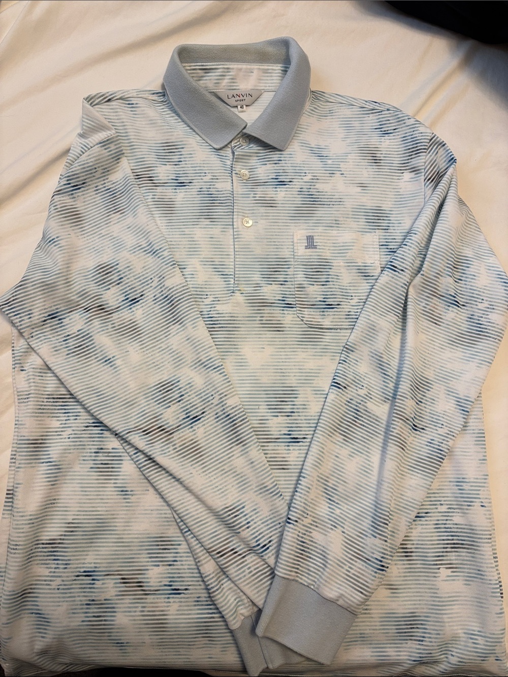 Lanvin Light Blue and White Long-Sleeve Polo
